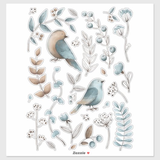 Waterverf Blue Bird Clip Art Sticker (Vel)