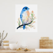 Waterverf Blue Bird op Berry Branch Poster (Keuken)