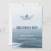 Waterverf Blue Boat Boy Birthday Party Uitnodiging (Voorkant)