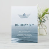 Waterverf Blue Boat Boy Birthday Party Uitnodiging (Staand voorkant)