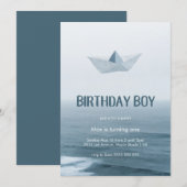 Waterverf Blue Boat Boy Birthday Party Uitnodiging (Voorkant / Achterkant)