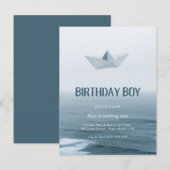 Waterverf Blue Boat Boy Birthday Party Uitnodiging (Voorkant / Achterkant)