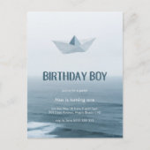 Waterverf Blue Boat Boy Birthday Party Uitnodiging (Voorkant)