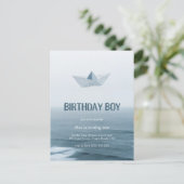 Waterverf Blue Boat Boy Birthday Party Uitnodiging (Staand voorkant)