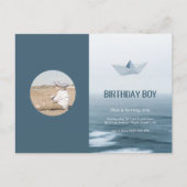Waterverf Blue Boat Boy Birthday Party Uitnodiging Briefkaart (Voorkant)