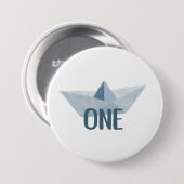 Waterverf Blue Boat First Birthday Party Button (Voorkant /achterkant)