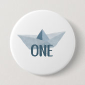 Waterverf Blue Boat First Birthday Party Button (Voorkant)