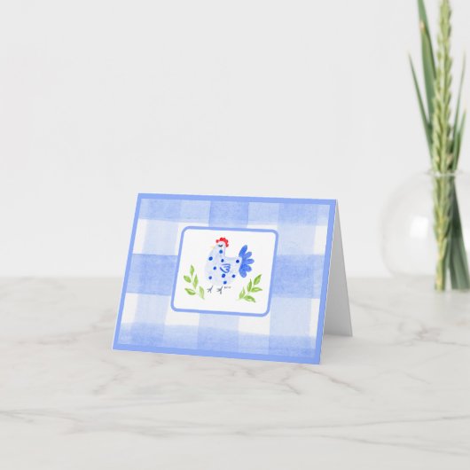 Waterverf Blue Border Blue Hen Check Notitiekaartje (Voorkant)