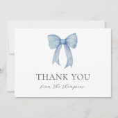 Waterverf Blue Bow Baby Boy Shower Dank u Bedankkaart (Voorkant)