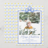 Waterverf Blue Bow Bells Vintage kerstfoto Feestdagenkaart (Voorkant / Achterkant)