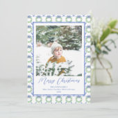 Waterverf Blue Bow Bells Vintage kerstfoto Feestdagenkaart (Staand voorkant)