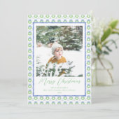 Waterverf Blue Bow Bells Vintage kerstfoto Feestdagenkaart (Staand voorkant)