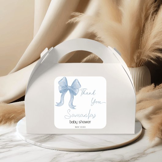 Waterverf Blue Bow Boy Baby shower Bedankt Vierkante Sticker