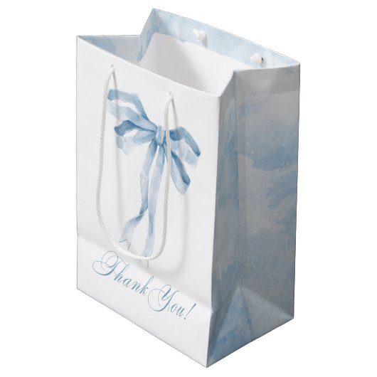 Waterverf Blue Bow Boy baby shower Medium Cadeauzakje (Voorkant Gekanteld)