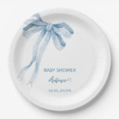 Waterverf Blue Bow Boy baby shower Papieren Bordje (Voorkant)