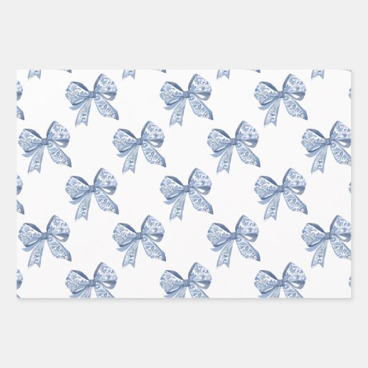 Waterverf Blue Bow Chinoiserie Rendieren en Bells Inpakpapier Vel (Voorkant 3)