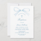 Waterverf Blue Bow doop uitnodiging (Voorkant)