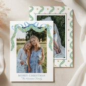 Waterverf Blue Bow Fruit Garland Kerstfoto Feestdagenkaart