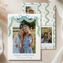 Waterverf Blue Bow Fruit Garland Kerstfoto