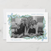 Waterverf Blue Bow Garland Foto Feestdagenkaart (Voorkant)