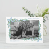 Waterverf Blue Bow Garland Foto Feestdagenkaart (Staand voorkant)