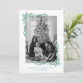 Waterverf Blue Bow Garland Foto Feestdagenkaart (Staand voorkant)