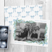 Waterverf Blue Bow Garland Foto Feestdagenkaart