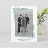 Waterverf Blue Bow Garland Foto Vakantie Kaart (Staand voorkant)