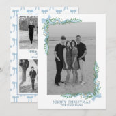 Waterverf Blue Bow Garland Foto Vakantie Kaart (Voorkant / Achterkant)