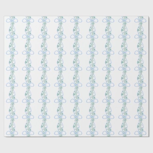 Waterverf Blue Bow Garland Kerst Cadeaupapier (Vlak)