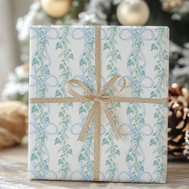 Waterverf Blue Bow Garland Kerst Cadeaupapier