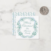 Waterverf Blue Bow Garland Kerstcadeau Notitiekaartje (Voorkant / Achterkant in situ)