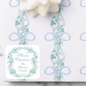 Waterverf Blue Bow Garland Kerstcadeau Vierkante Sticker