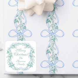 Waterverf Blue Bow Garland Kerstcadeau Vierkante Sticker