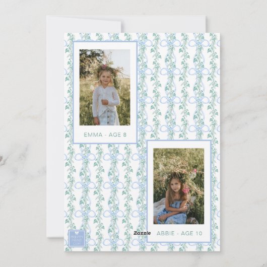 Waterverf Blue Bow Garland Kerstfoto Feestdagenkaart (Achterkant)