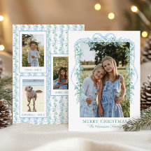 Waterverf Blue Bow Garland Kerstfoto