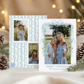 Waterverf Blue Bow Garland Kerstfoto Feestdagenkaart