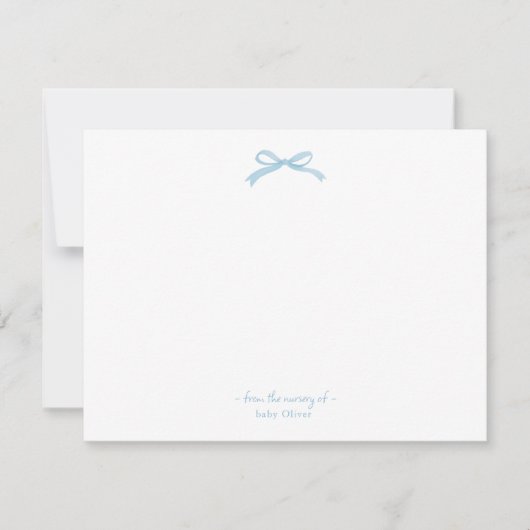 Waterverf Blue Bow gingham Baby boy flat Bedankkaart (Voorkant)
