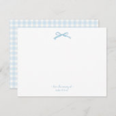 Waterverf Blue Bow gingham Baby boy flat Bedankkaart (Voorkant / Achterkant)