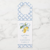 Waterverf Blue Bow Lemons Cadeaubehuizing Flessenhanger (Voorkant)