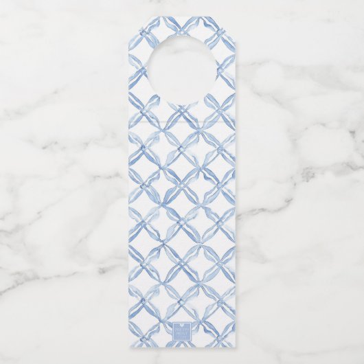 Waterverf Blue Bow Lemons Cadeaubehuizing Flessenhanger (Achterkant)