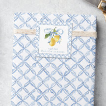 Waterverf Blue Bow Lemons Cadeaubehuizing