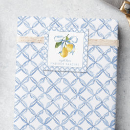 Waterverf Blue Bow Lemons Cadeaubehuizing Notitiekaartje