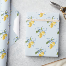 Waterverf Blue Bow Lemons Cadeaupapier