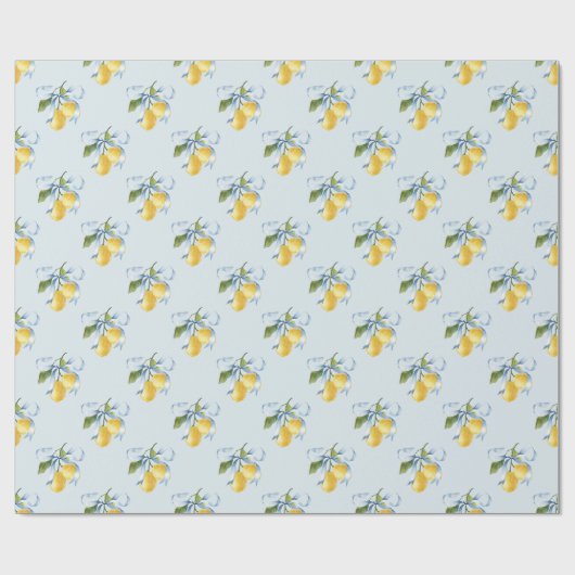 Waterverf Blue Bow Lemons Cadeaupapier (Vlak)