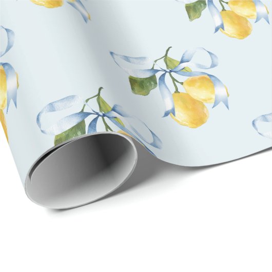 Waterverf Blue Bow Lemons Cadeaupapier (Rol Hoek)