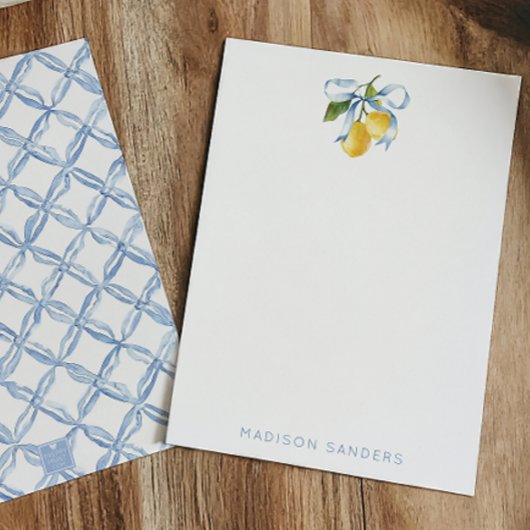 Waterverf Blue Bow Lemons gepersonaliseerd Bedankkaart