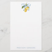 Waterverf Blue Bow Lemons gepersonaliseerd Briefpapier (Voorkant)