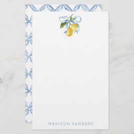 Waterverf Blue Bow Lemons gepersonaliseerd Briefpapier