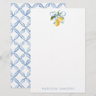 Waterverf Blue Bow Lemons gepersonaliseerd Briefpapier